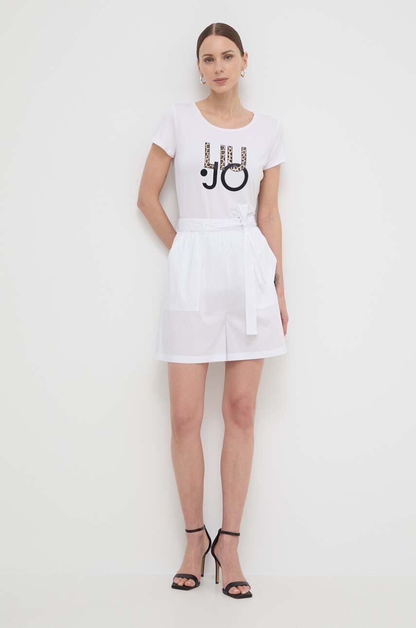 Levně Kraťasy Liu Jo dámské, bílá barva, hladké, high waist