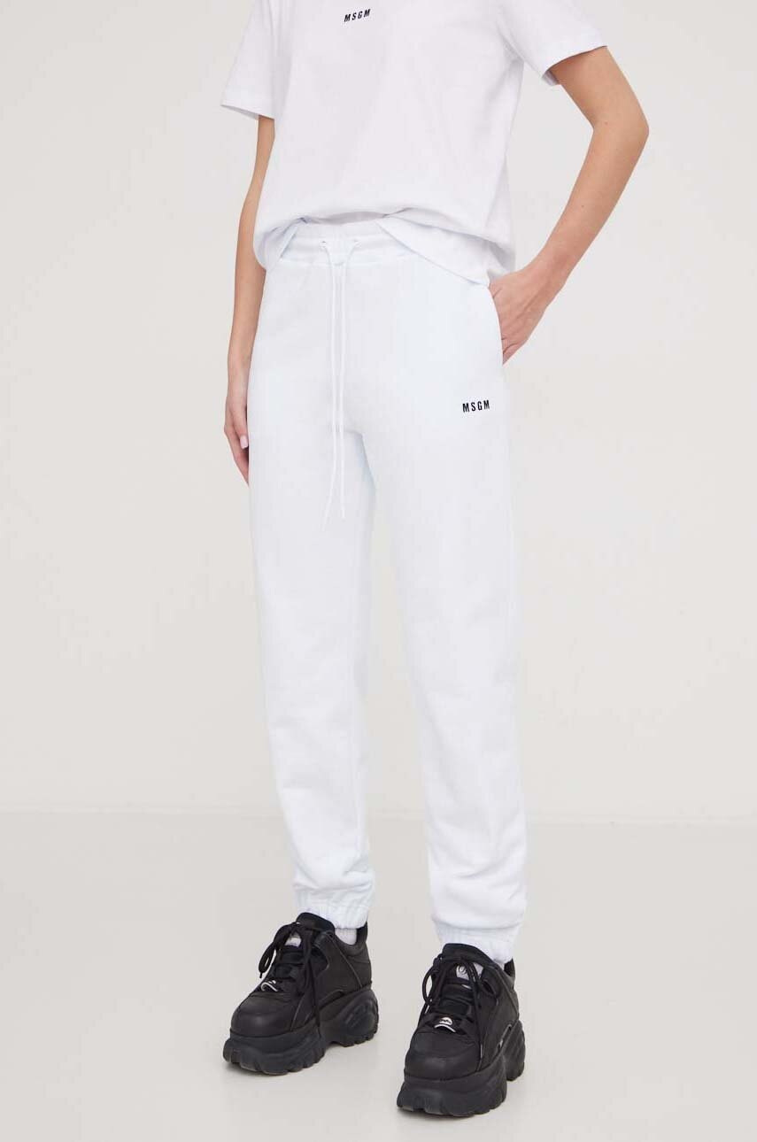 MSGM pantaloni de trening din bumbac culoarea alb, neted