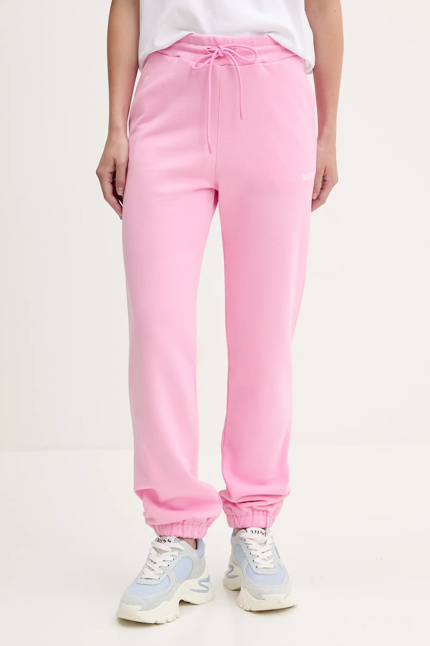 MSGM pantaloni de trening din bumbac culoarea negru, neted MSGM pantaloni de trening din bumbac culoarea negru, neted