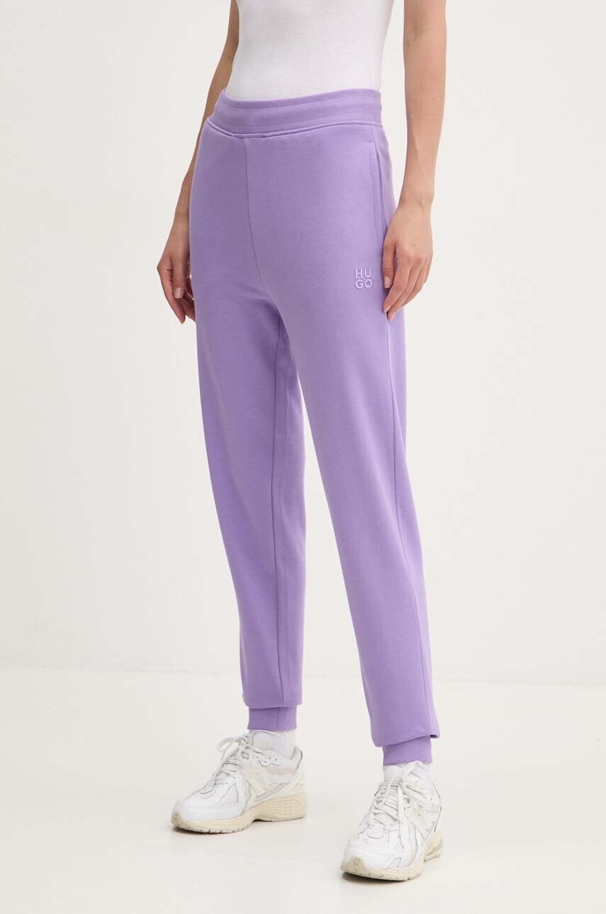 HUGO pantaloni de trening din bumbac culoarea violet, neted, 50522417