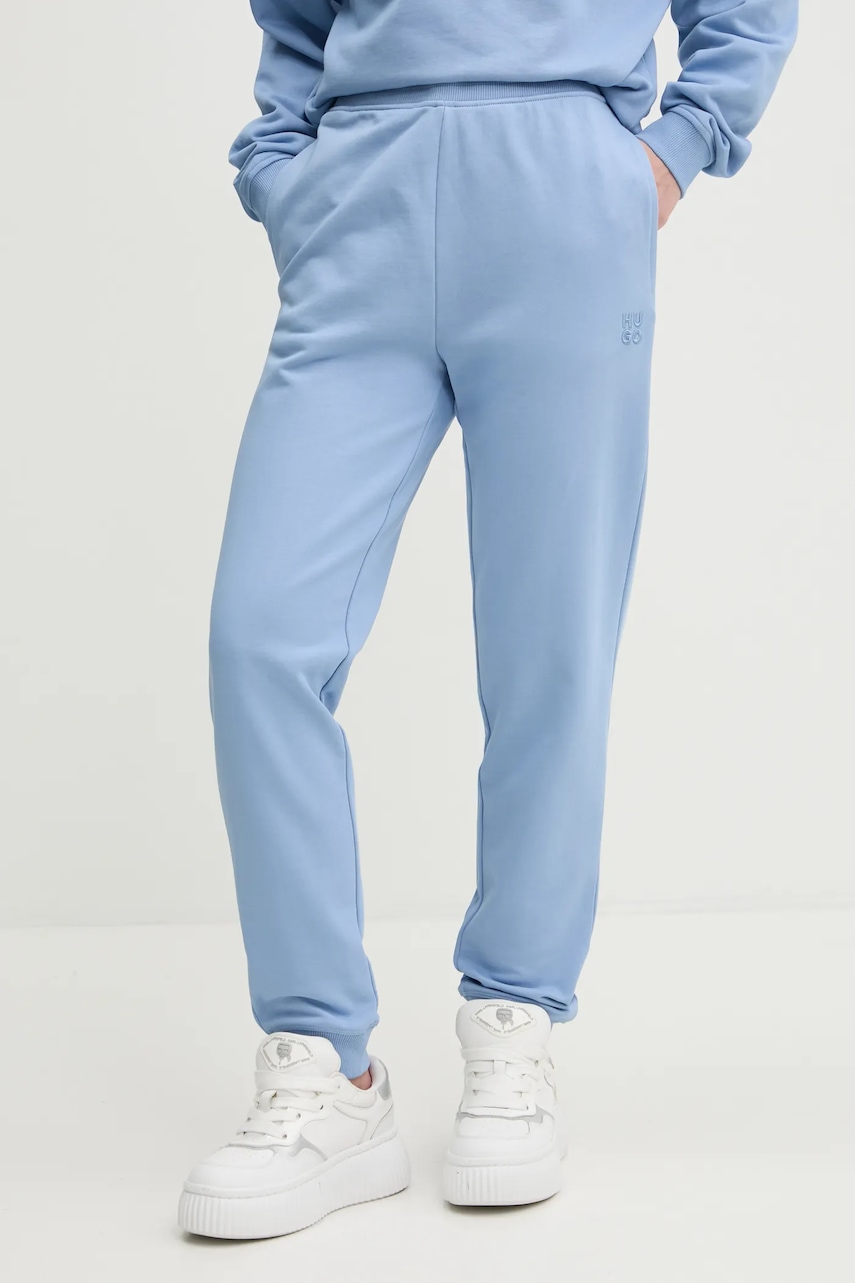 HUGO spodnie dresowe bawełniane kolor niebieski gładkie 50522417