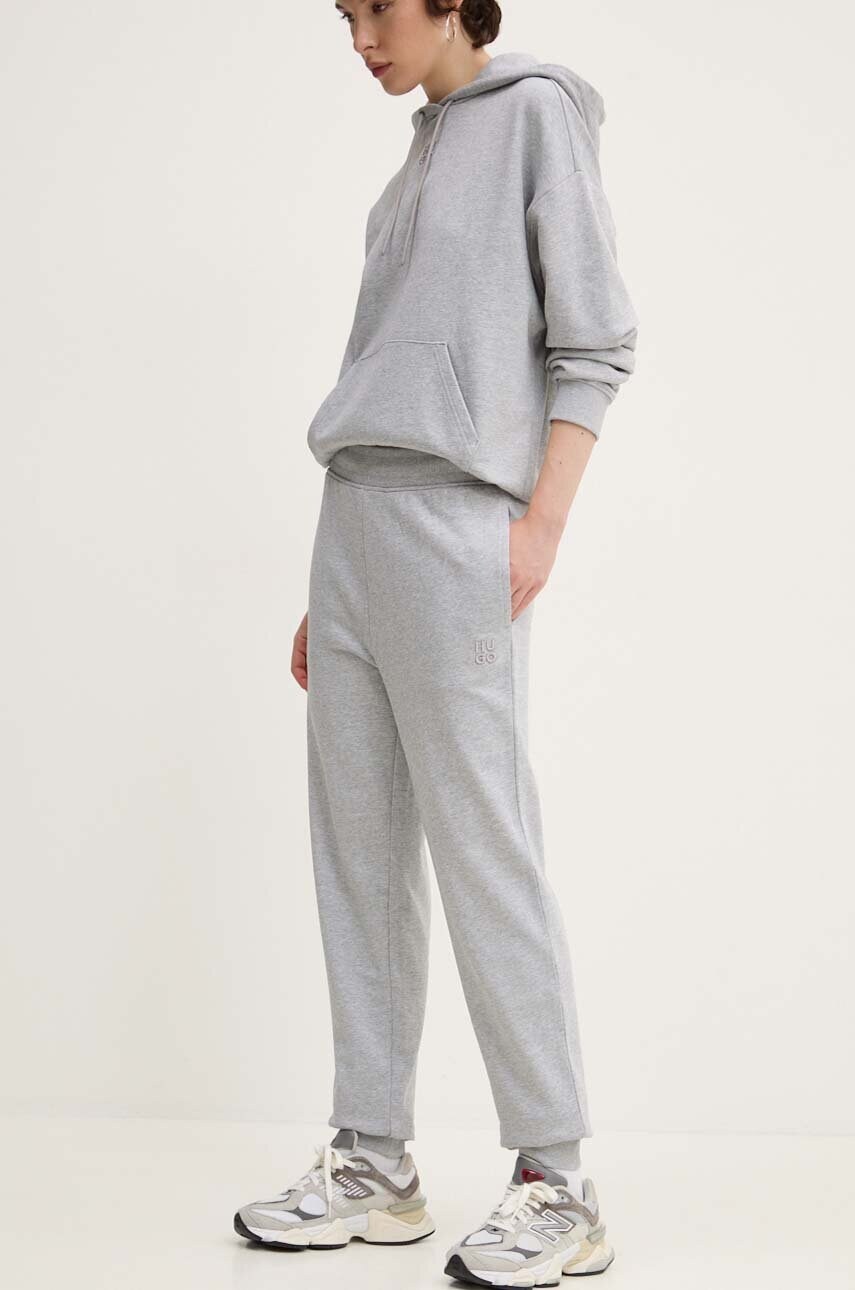 HUGO pantaloni de trening din bumbac culoarea gri, neted, 50522417