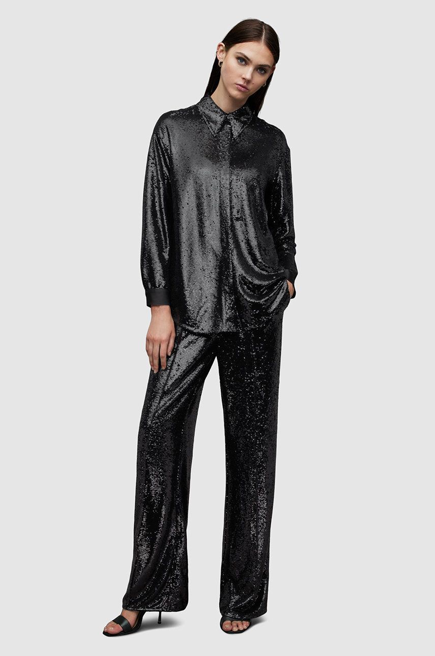 E-shop Kalhoty AllSaints Charli dámské, černá barva, široké, medium waist