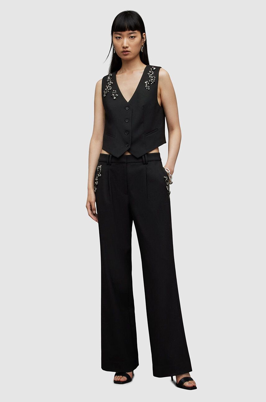 Levně Kalhoty s příměsí vlny AllSaints Atlas černá barva, široké, medium waist
