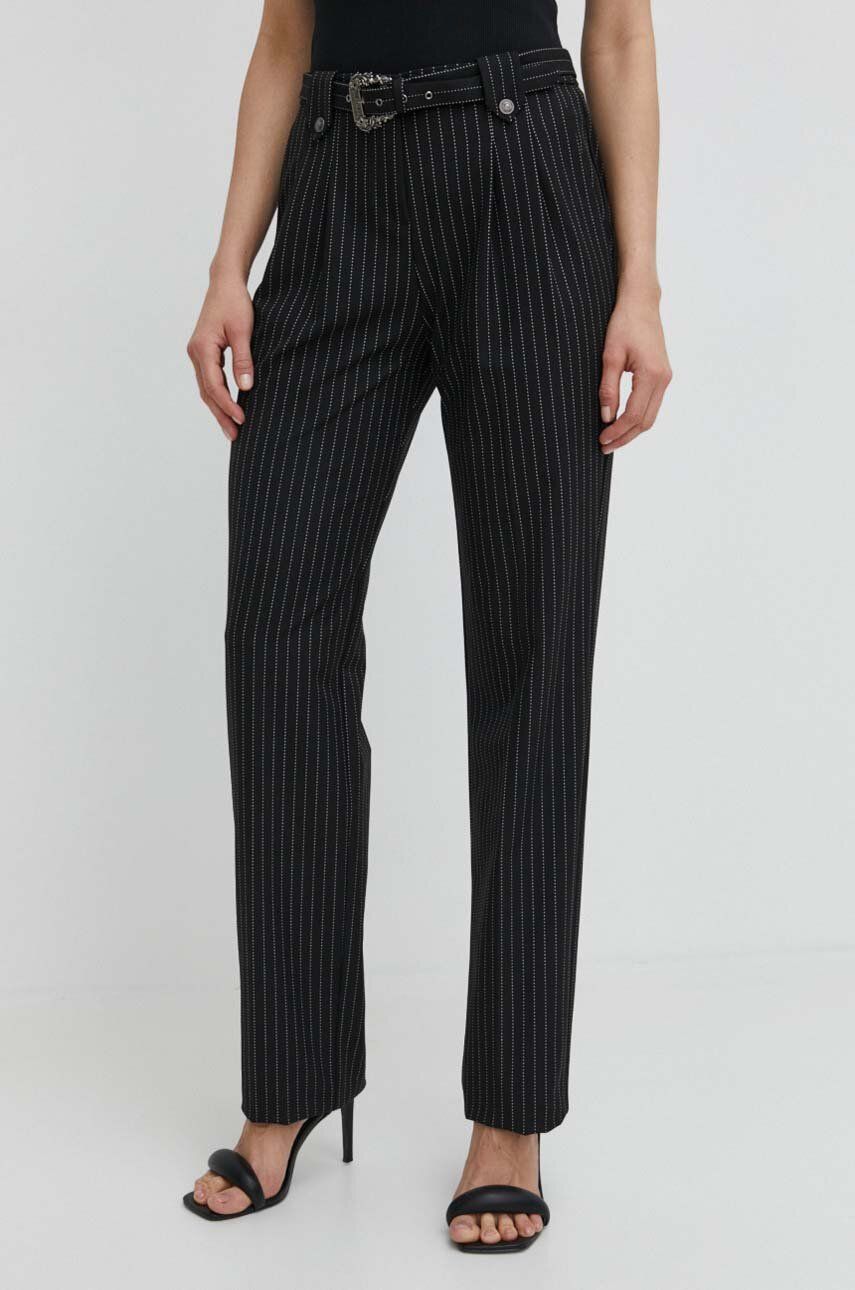 Levně Kalhoty Versace Jeans Couture dámské, černá barva, jednoduché, high waist, 76HAA111 N0335