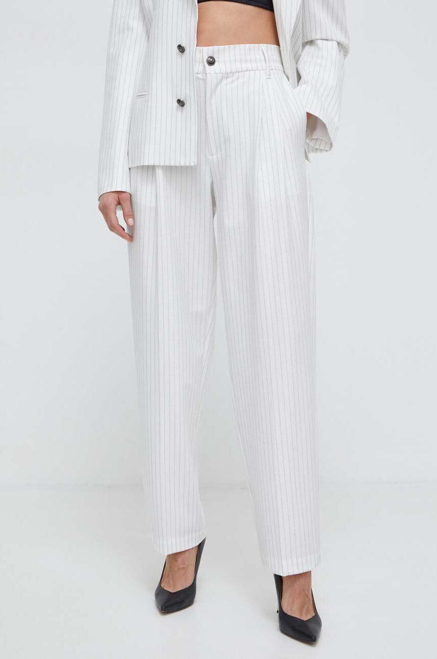Nohavice Versace Jeans Couture dámske, biela farba, široké, vysoký pás