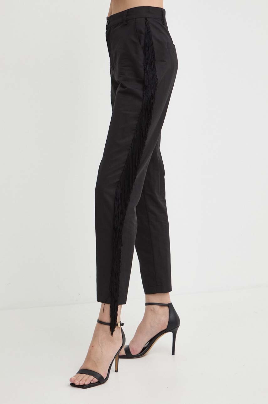 Штани з домішкою льону Pinko колір чорний фасон chinos висока посадка 103619 A1XF 