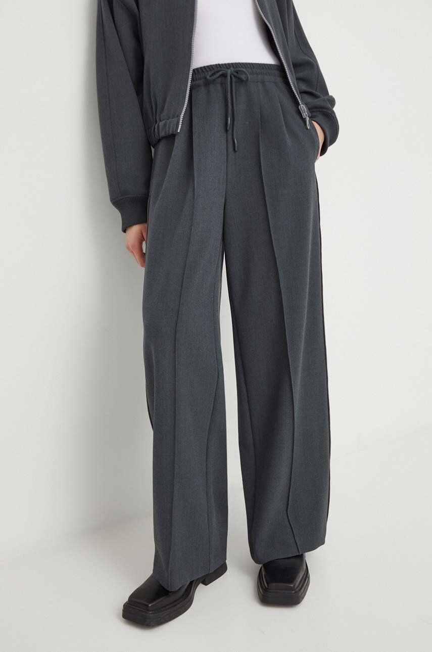 Levně Kalhoty American Vintage dámské, šedá barva, široké, high waist