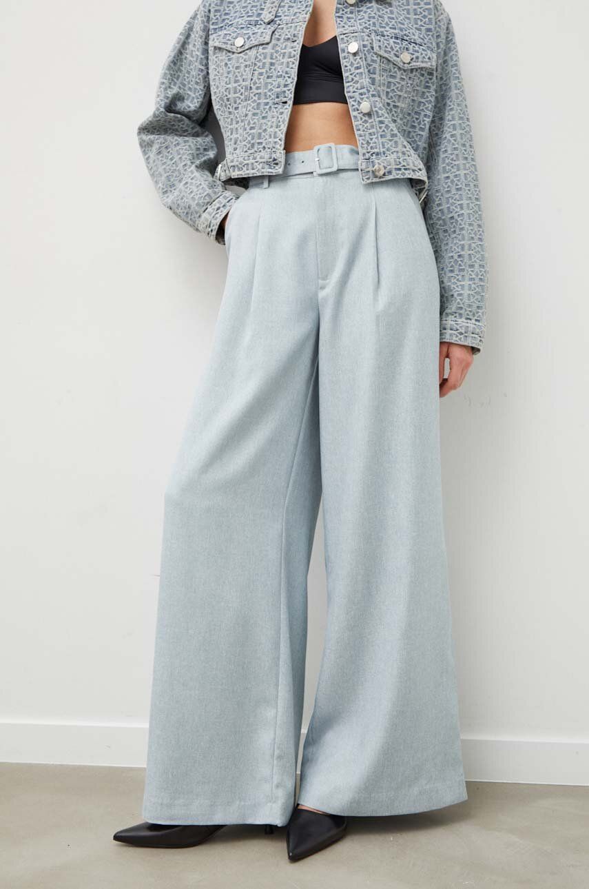 Gestuz pantaloni femei, culoarea gri, lat, high waist 10908674