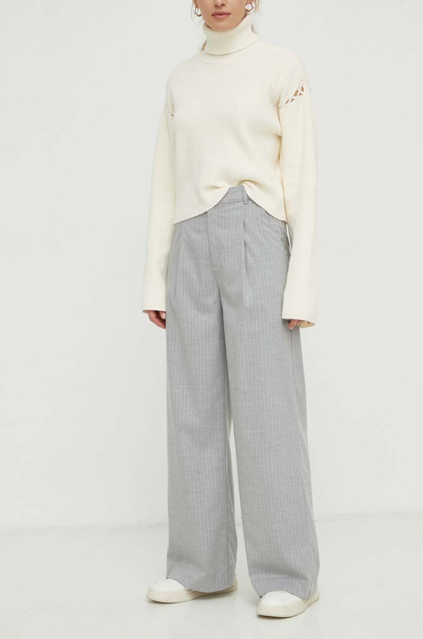 Kalhoty Gestuz dámské, šedá barva, široké, high waist, 10908679