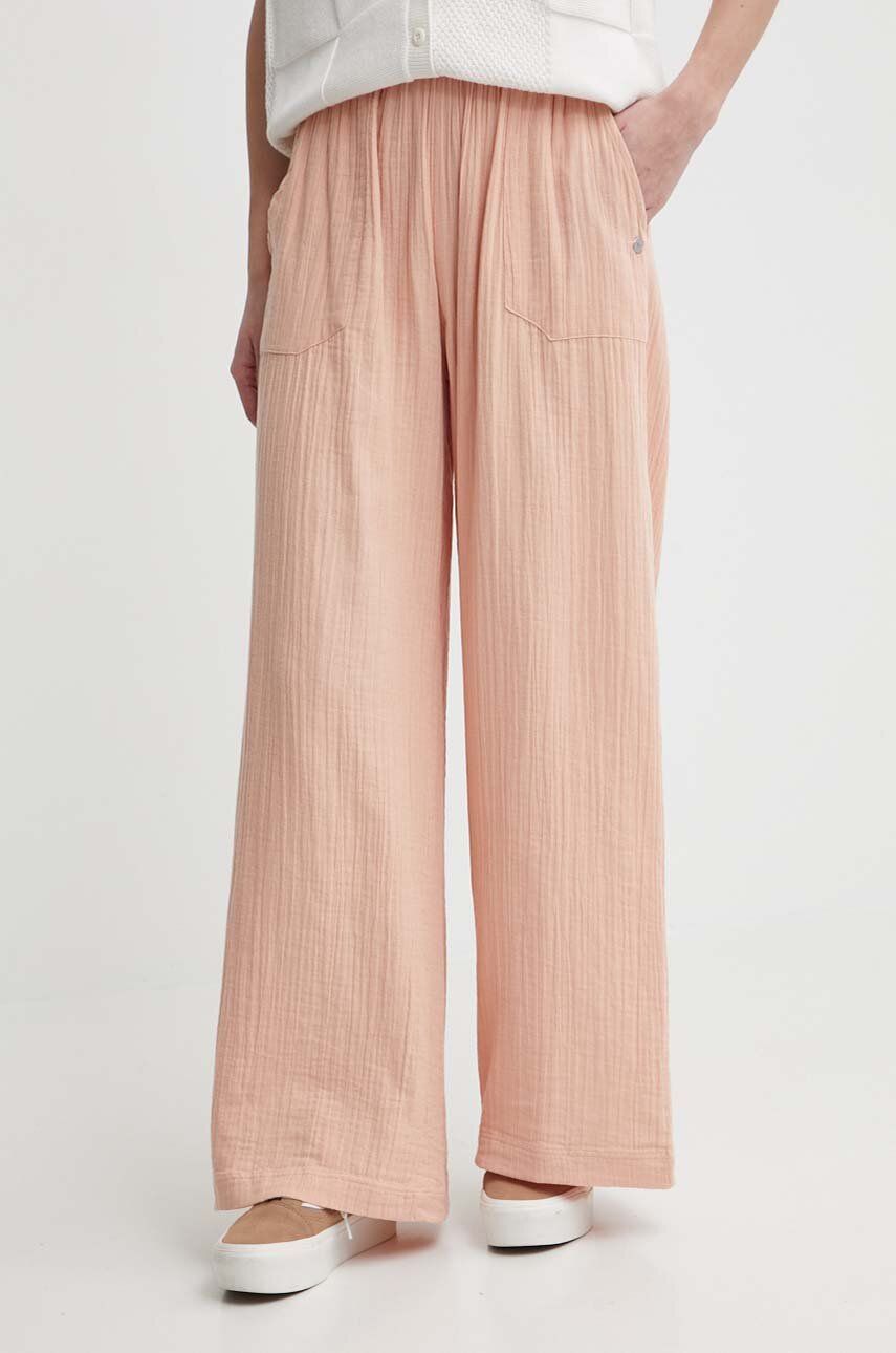 Roxy pantaloni de bumbac culoarea portocaliu, lat, high waist, ERJNP03546