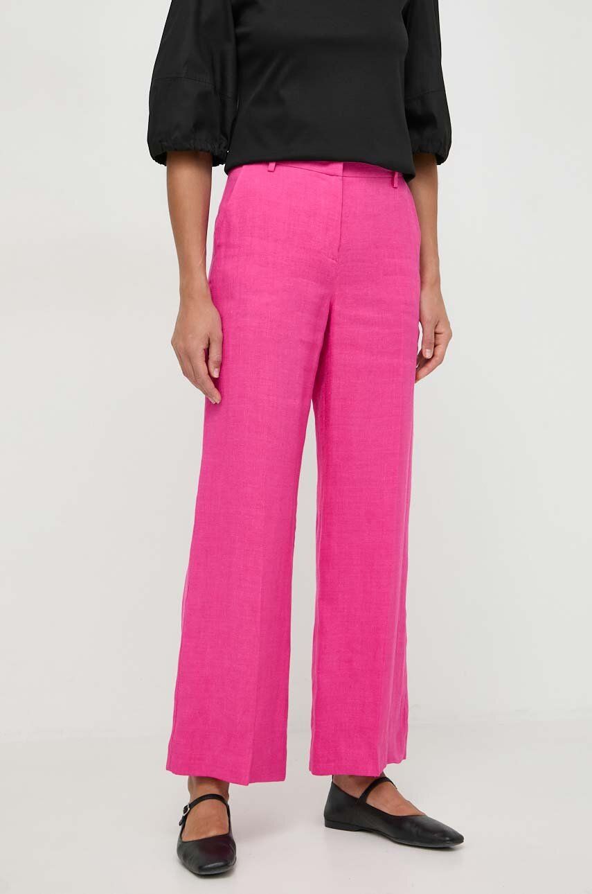 Weekend Max Mara pantaloni din in culoarea roz, lat, high waist 2415130000000