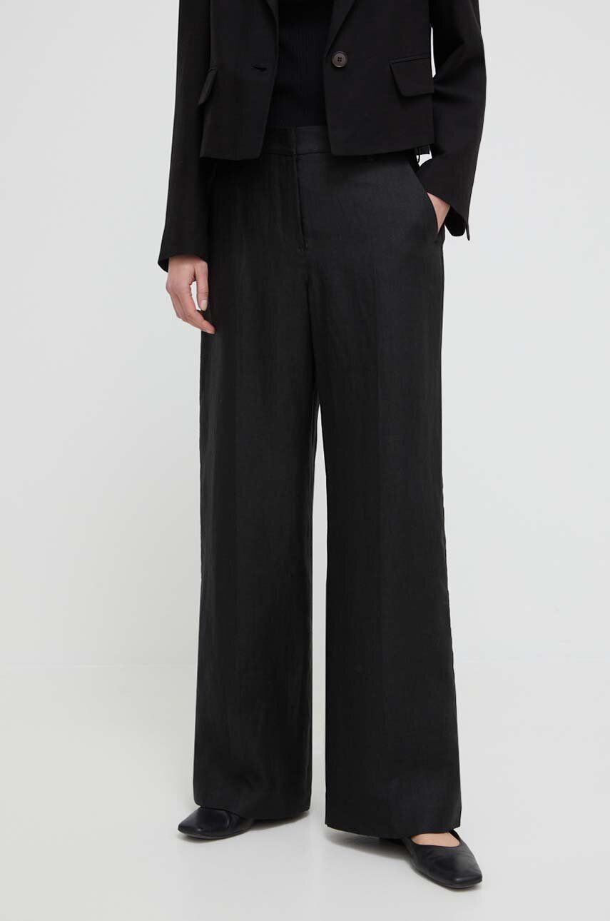 Weekend Max Mara pantaloni din in culoarea negru, lat, high waist 2415130000000