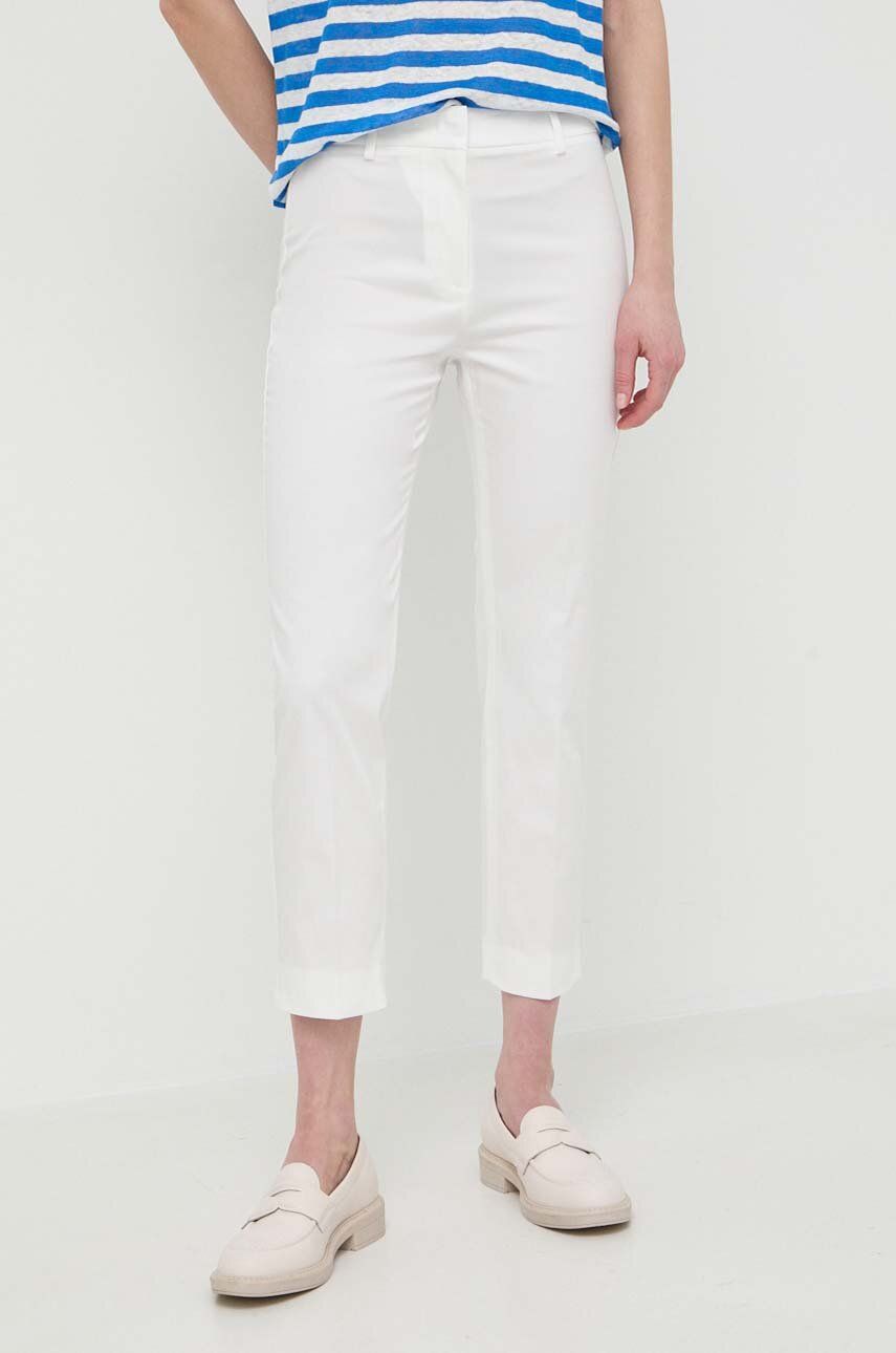 Weekend Max Mara pantaloni femei, culoarea alb, fason tigareta, high waist 2415130000000
