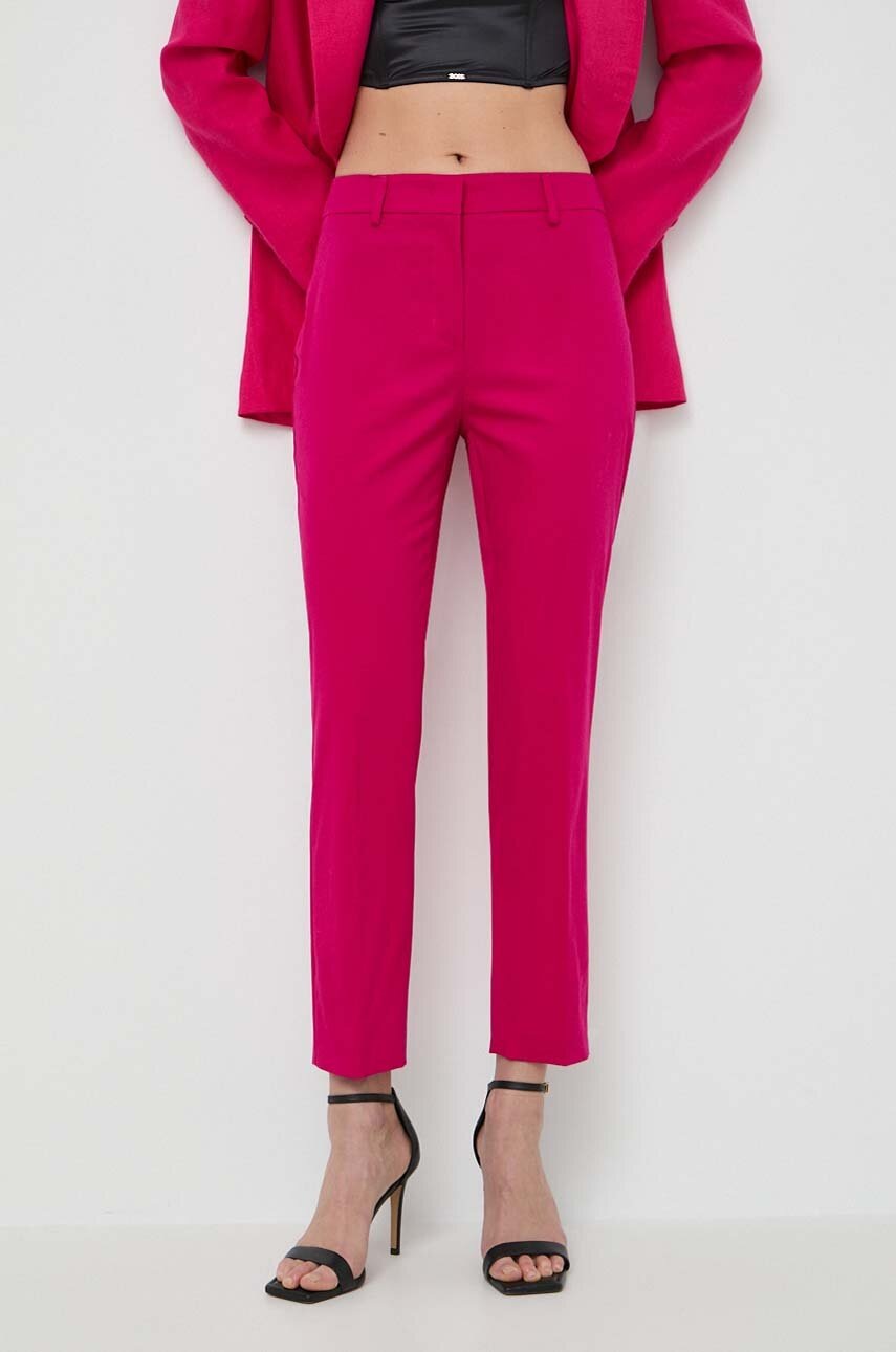 Weekend Max Mara pantaloni femei, culoarea roz, fason tigareta, high waist