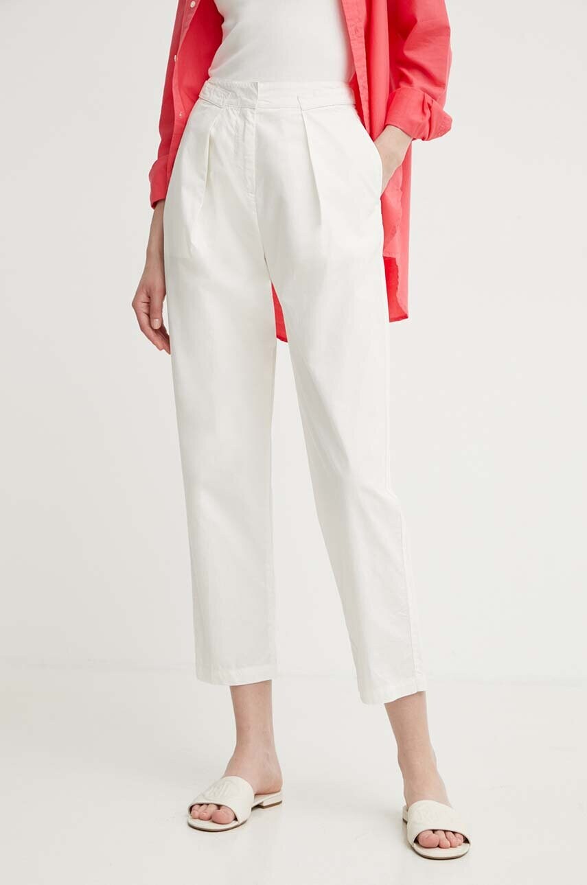 United Colors of Benetton pantaloni de bumbac culoarea bej, drept, high waist