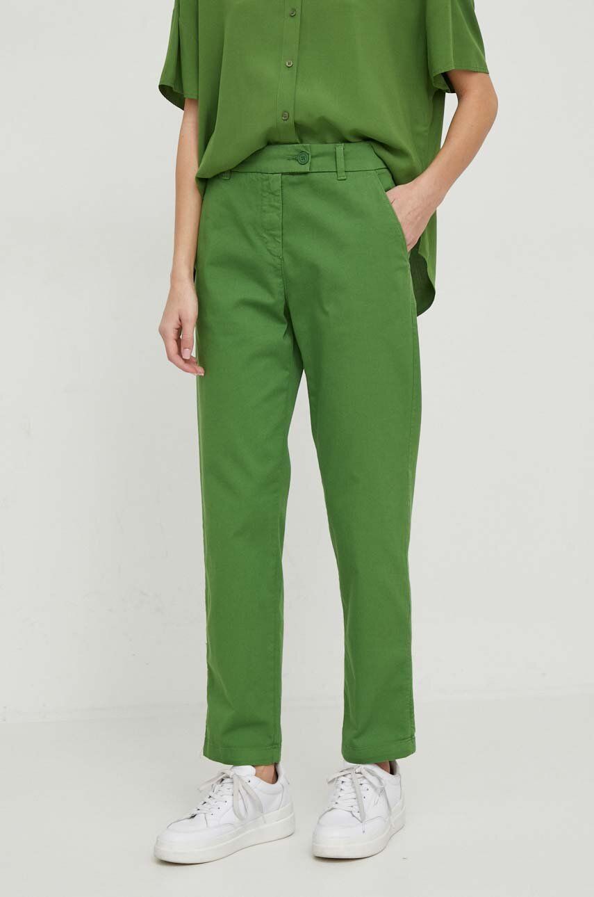 United Colors of Benetton pantaloni femei, culoarea verde, drept, high waist