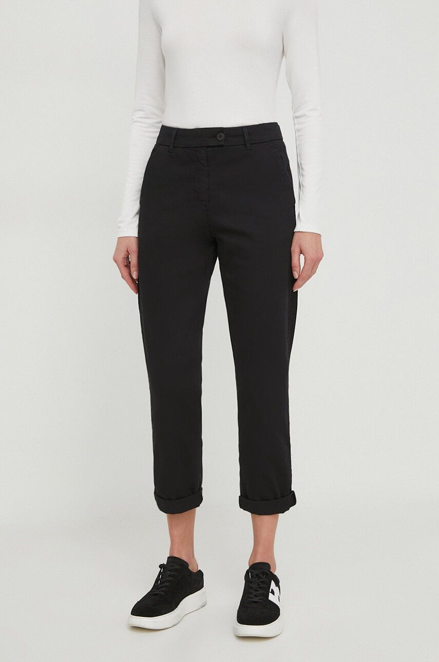 United Colors of Benetton pantaloni femei, culoarea negru, drept, high waist