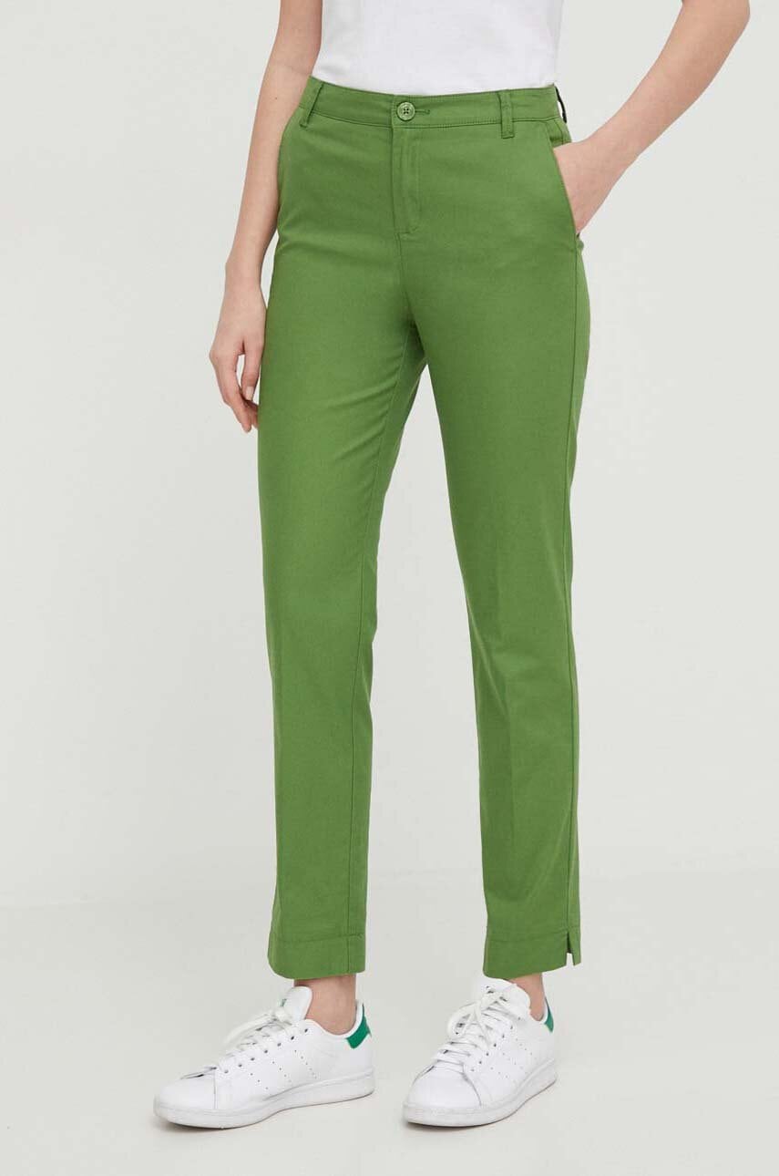 United Colors of Benetton pantaloni femei, culoarea verde, mulata, high waist