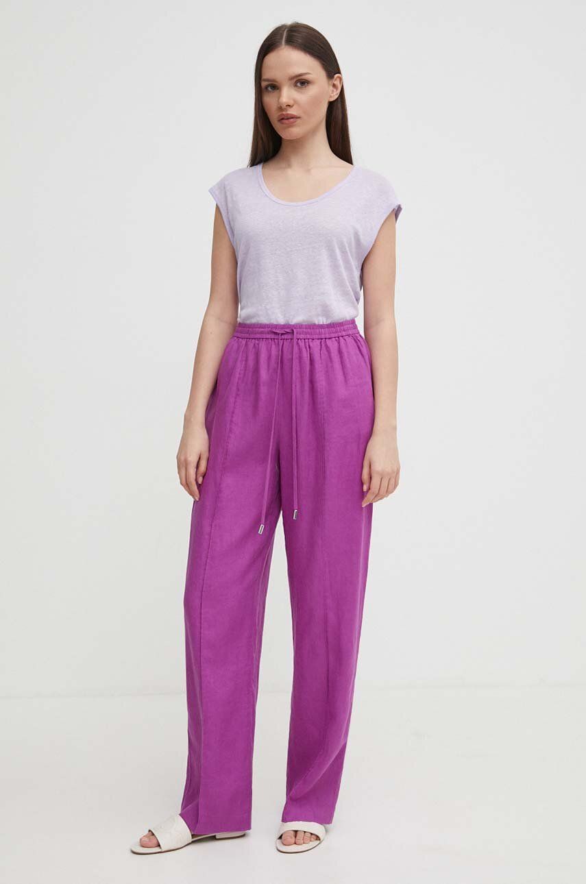 United Colors of Benetton pantaloni din in culoarea violet, drept, high waist