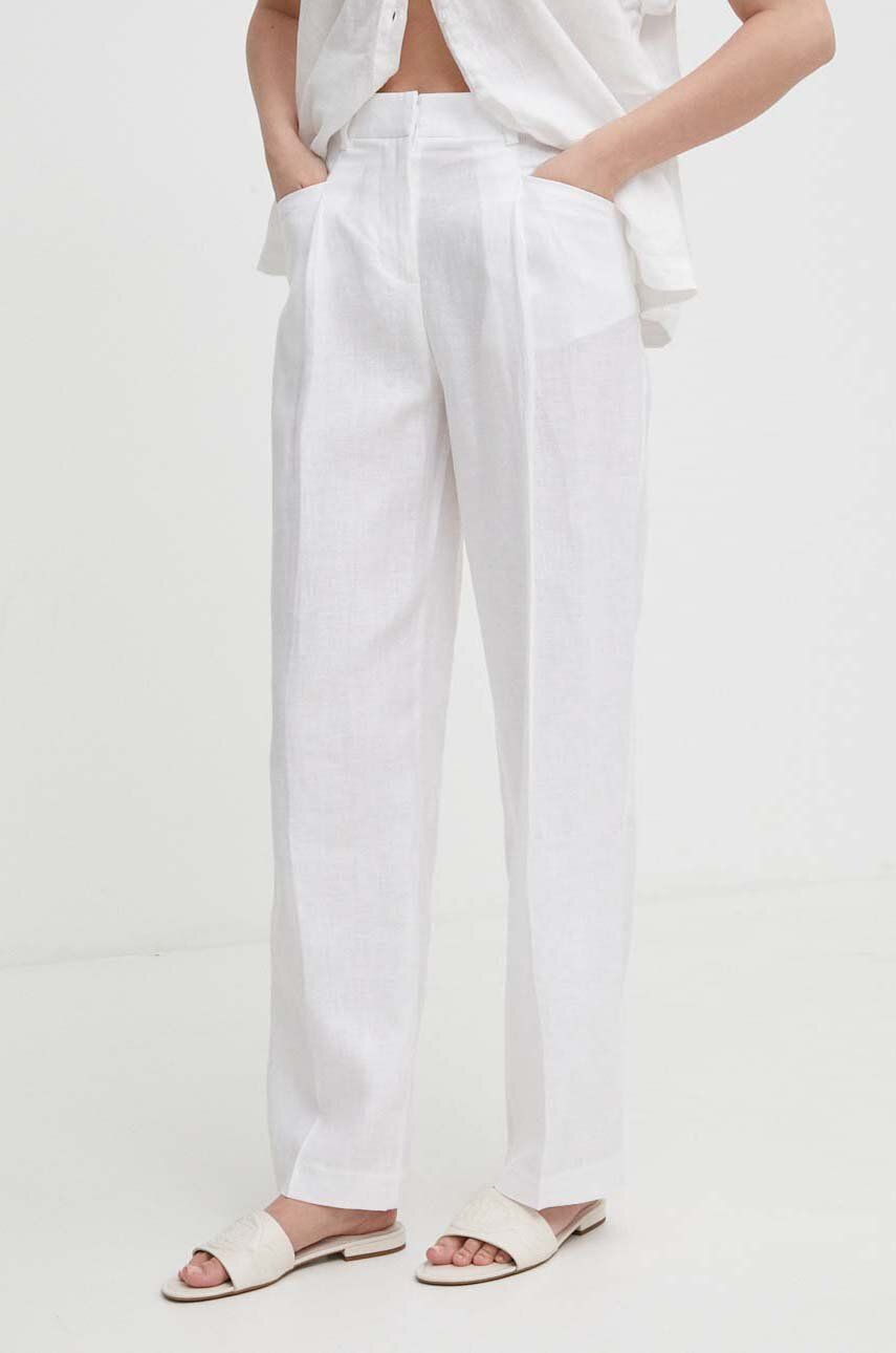 United Colors of Benetton pantaloni din in culoarea alb, fason chinos, high waist