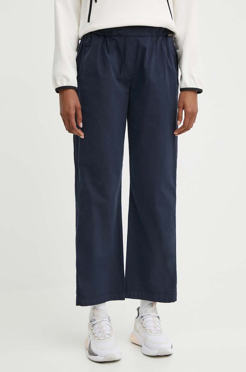 Napapijri pantaloni M-Aberdeen femei, culoarea albastru marin, drept, high waist, NP0A4I4S1761