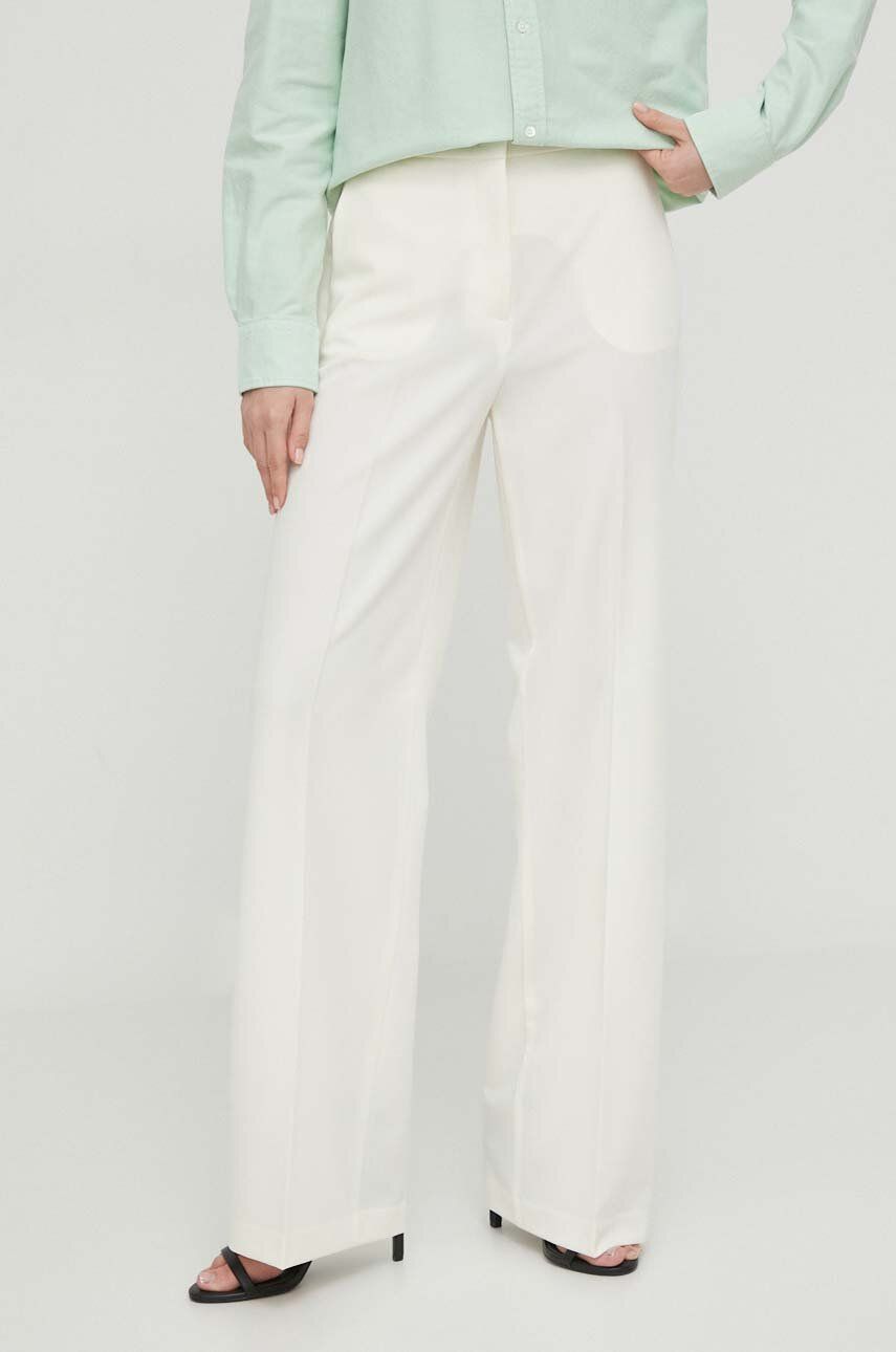 Sisley pantaloni femei, culoarea bej, drept, high waist, 4KVXLF02I