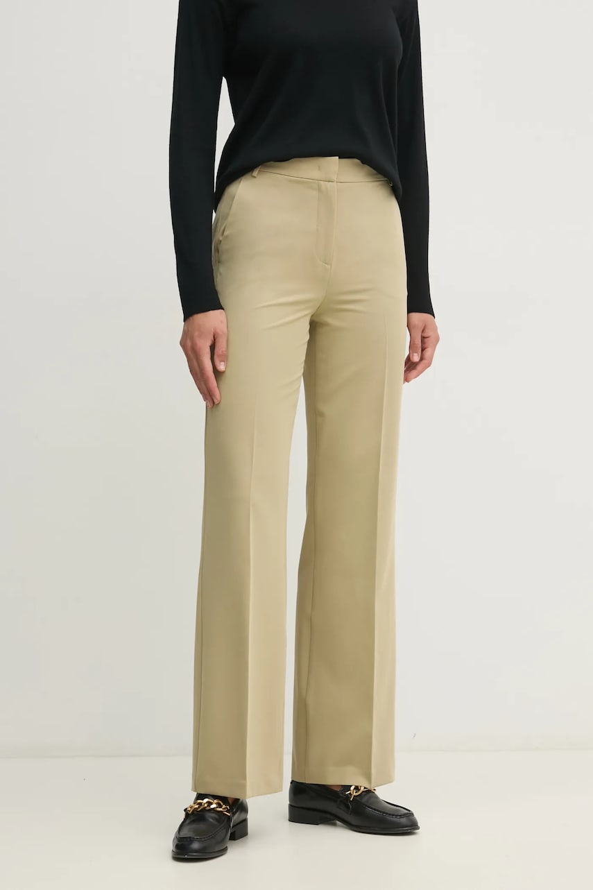 Sisley pantaloni femei, culoarea verde, drept, high waist, 4KVXLF02I