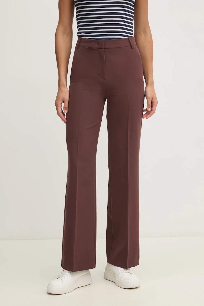 Sisley pantaloni femei, culoarea maro, drept, high waist, 4KVXLF02I Sisley pantaloni femei, culoarea maro, drept, high waist, 4KVXLF02I
