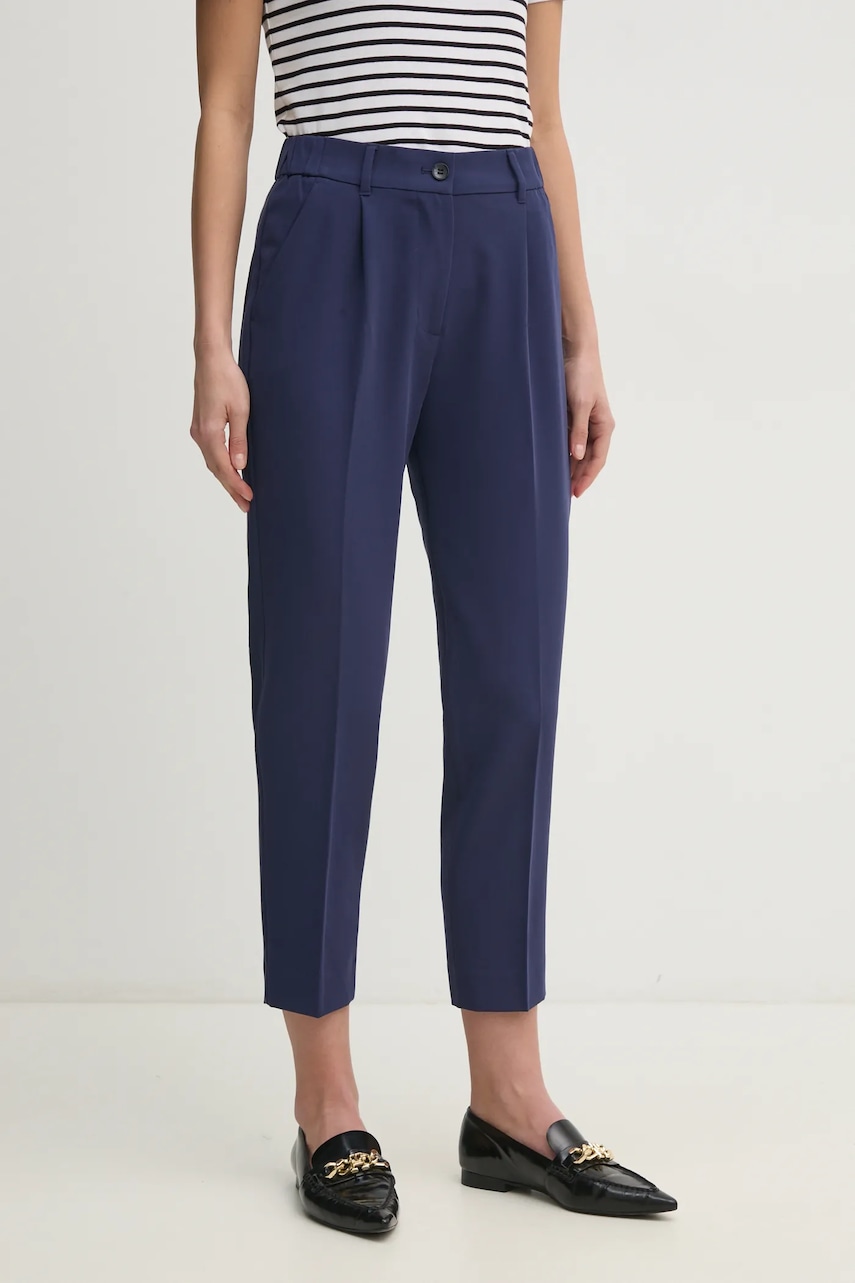 Sisley pantaloni femei, culoarea albastru marin, drept, high waist Sisley pantaloni femei, culoarea albastru marin, drept, high waist