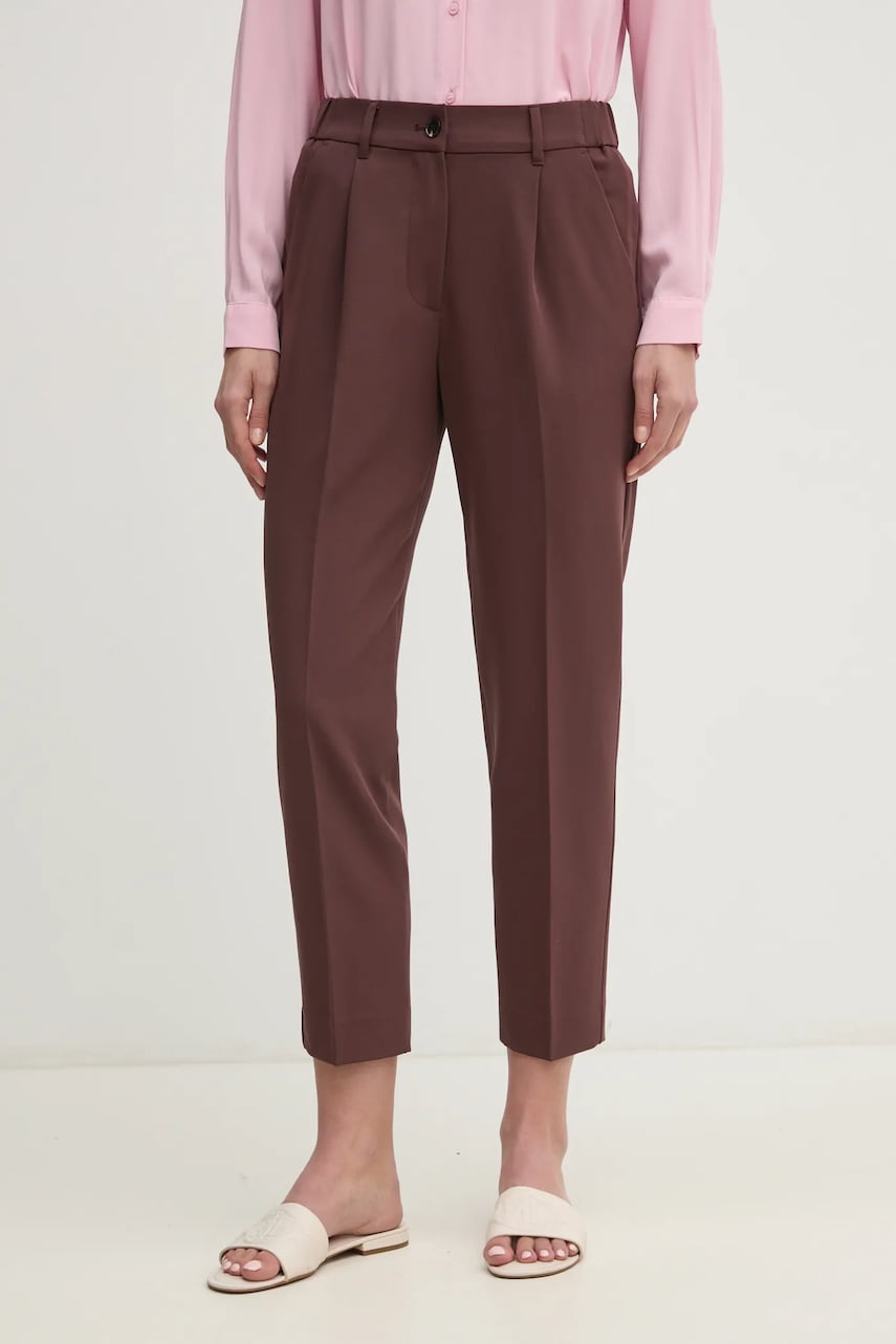 Sisley pantaloni femei, culoarea maro, drept, high waist Sisley pantaloni femei, culoarea maro, drept, high waist