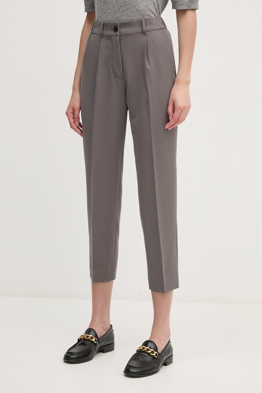 Levně Kalhoty Sisley dámské, šedá barva, jednoduché, high waist