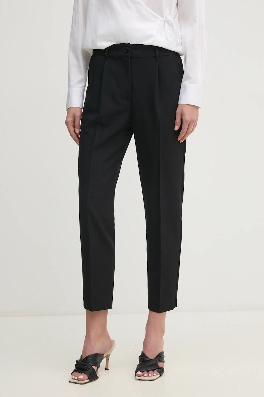 Sisley pantaloni femei, culoarea negru, drept, high waist Sisley pantaloni femei, culoarea negru, drept, high waist