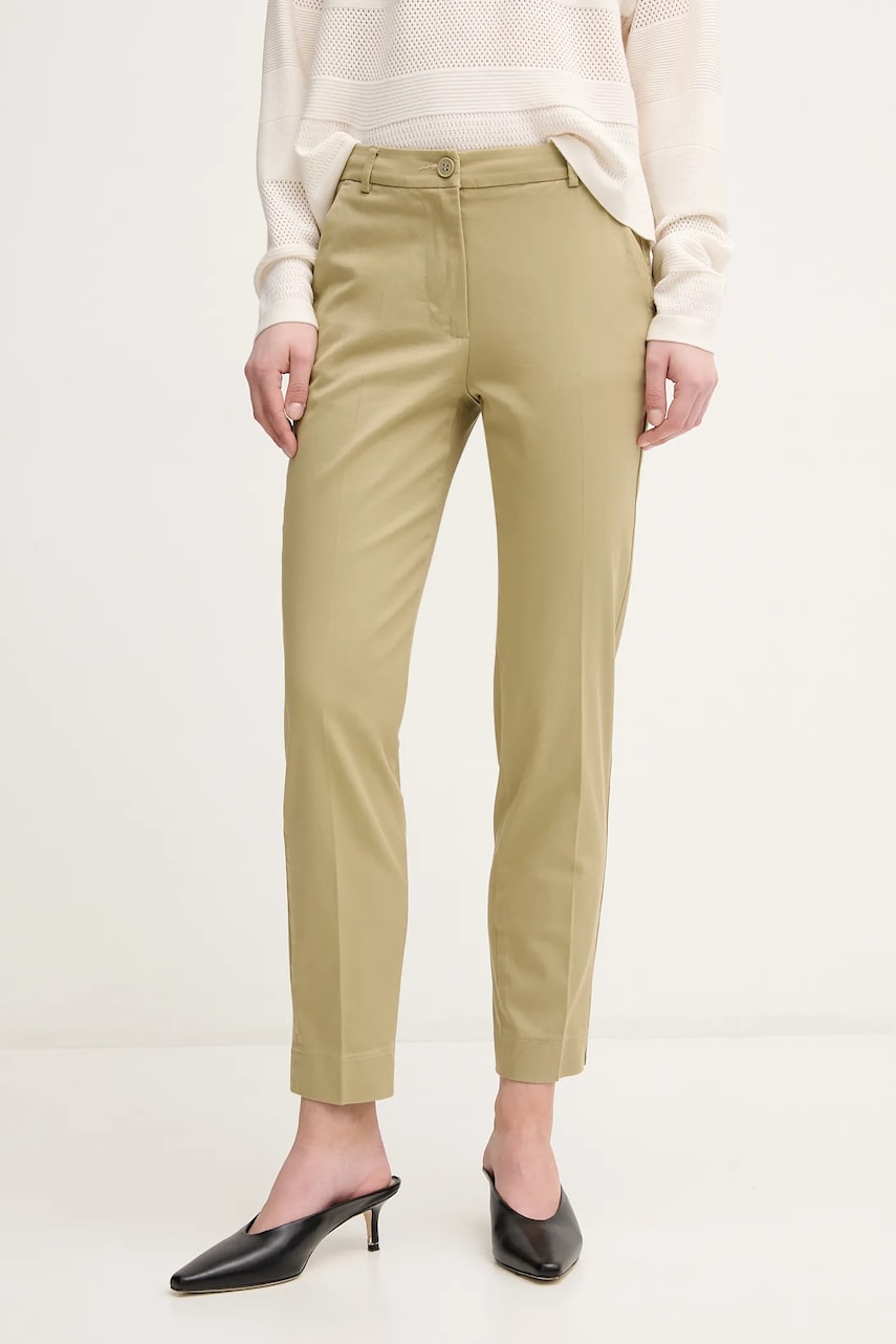 Sisley pantaloni femei, culoarea verde, mulata, medium waist, 4BYW55AH6 Sisley pantaloni femei, culoarea verde, mulata, medium waist, 4BYW55AH6