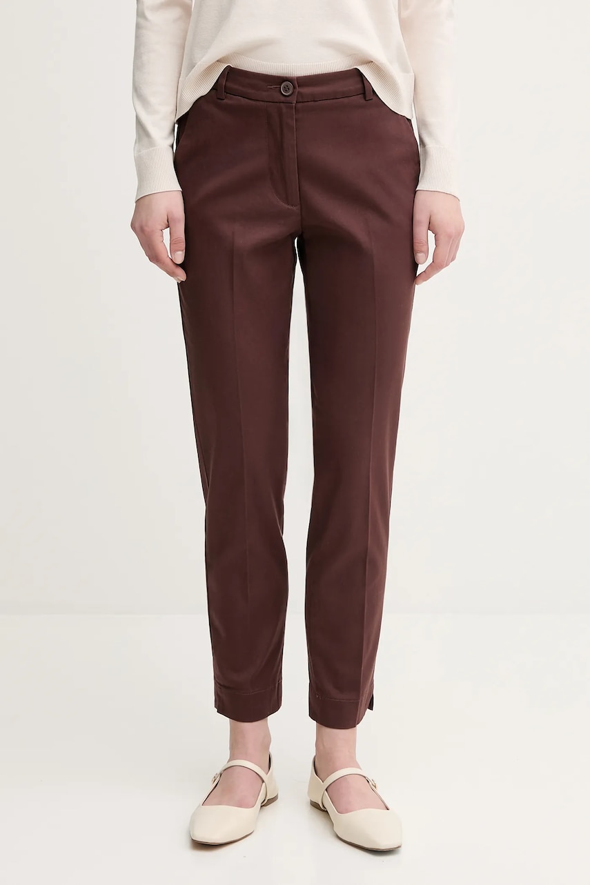 Sisley pantaloni femei, culoarea maro, mulata, medium waist, 4BYW55AH6