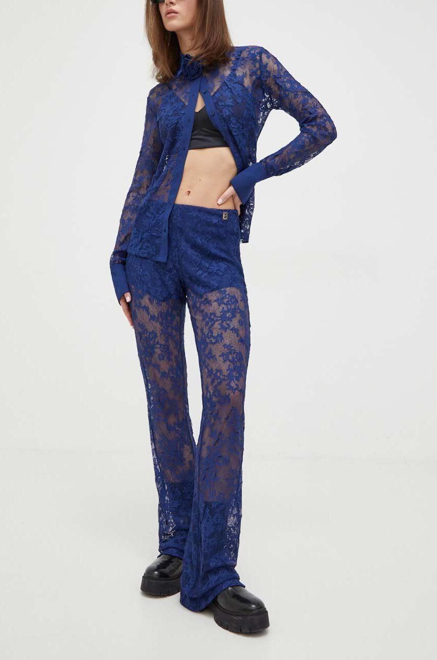 E-shop Kalhoty Blugirl Blumarine dámské, tmavomodrá barva, zvony, medium waist, RA4080.J4653