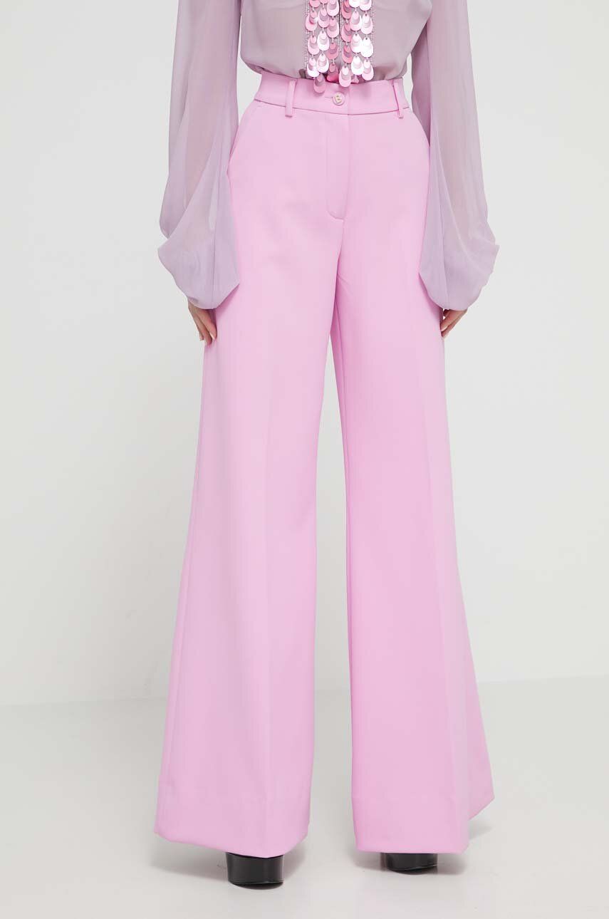 Blugirl Blumarine pantaloni femei, culoarea roz, lat, high waist