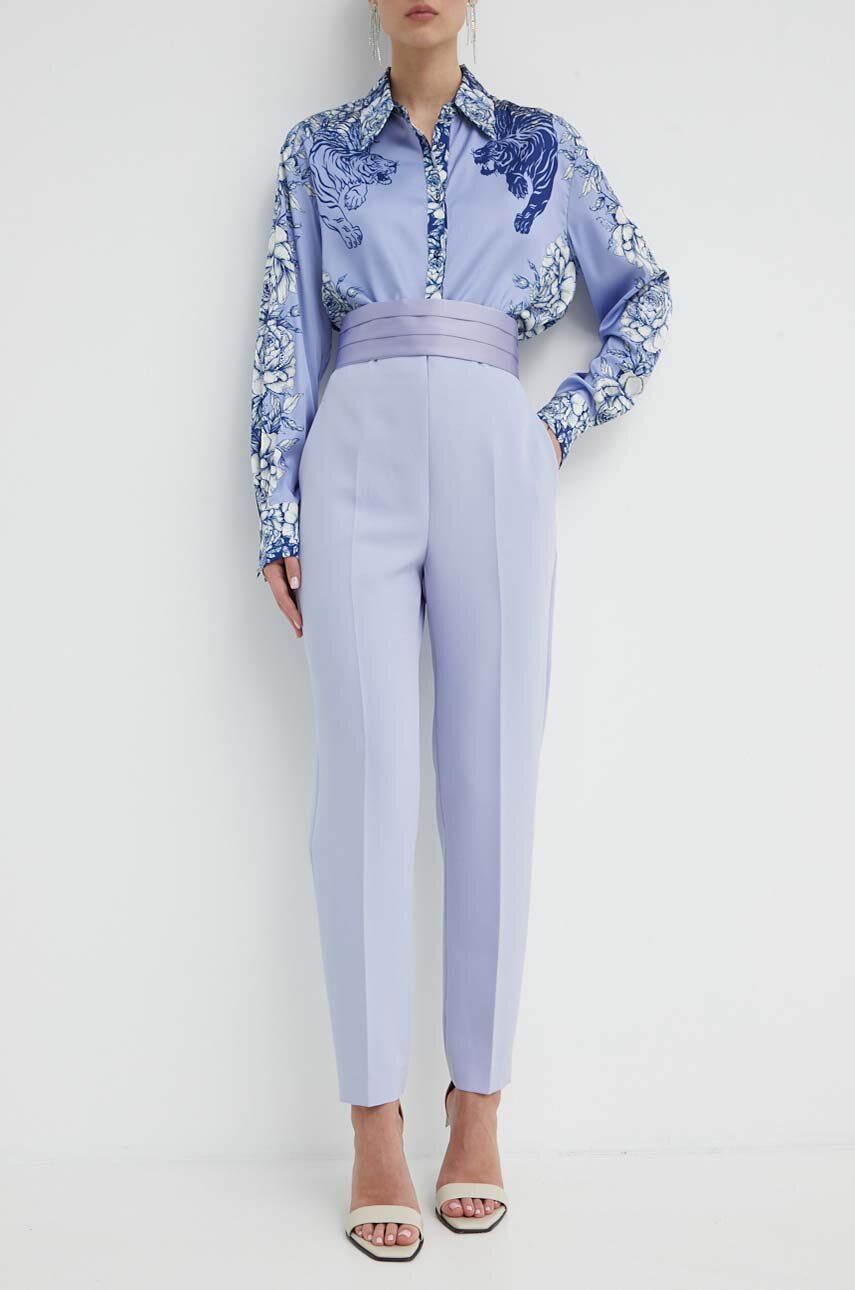 Blugirl Blumarine pantaloni femei, culoarea violet, fason tigareta, high waist, RA4178.T3359