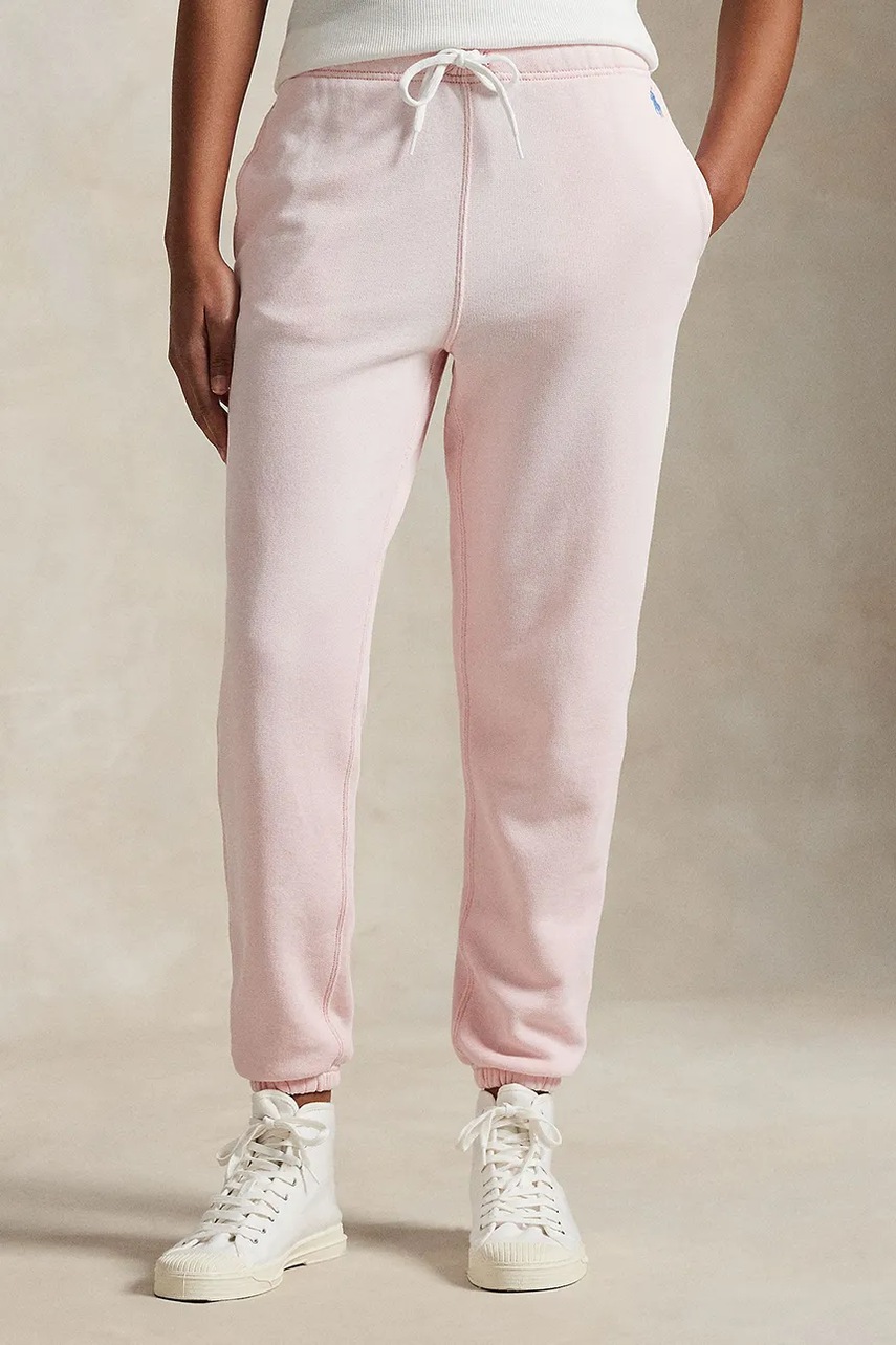 Хлопковые спортивные штаны Polo Ralph Lauren цвет розовый однотонные 211935585