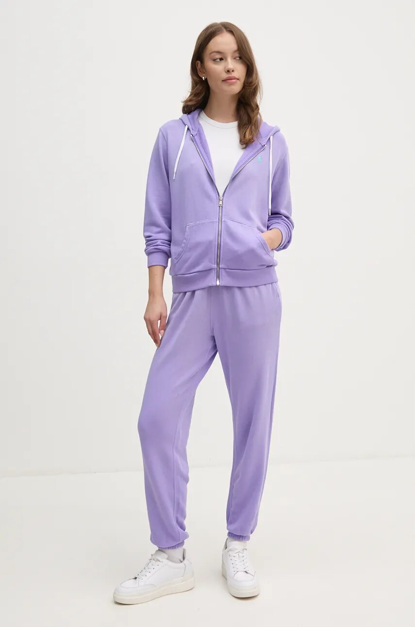 Хлопковые спортивные штаны Polo Ralph Lauren цвет фиолетовый однотонные 211935585 Хлопковые спортивные штаны Polo Ralph Lauren цвет фиолетовый однотонные 211935585