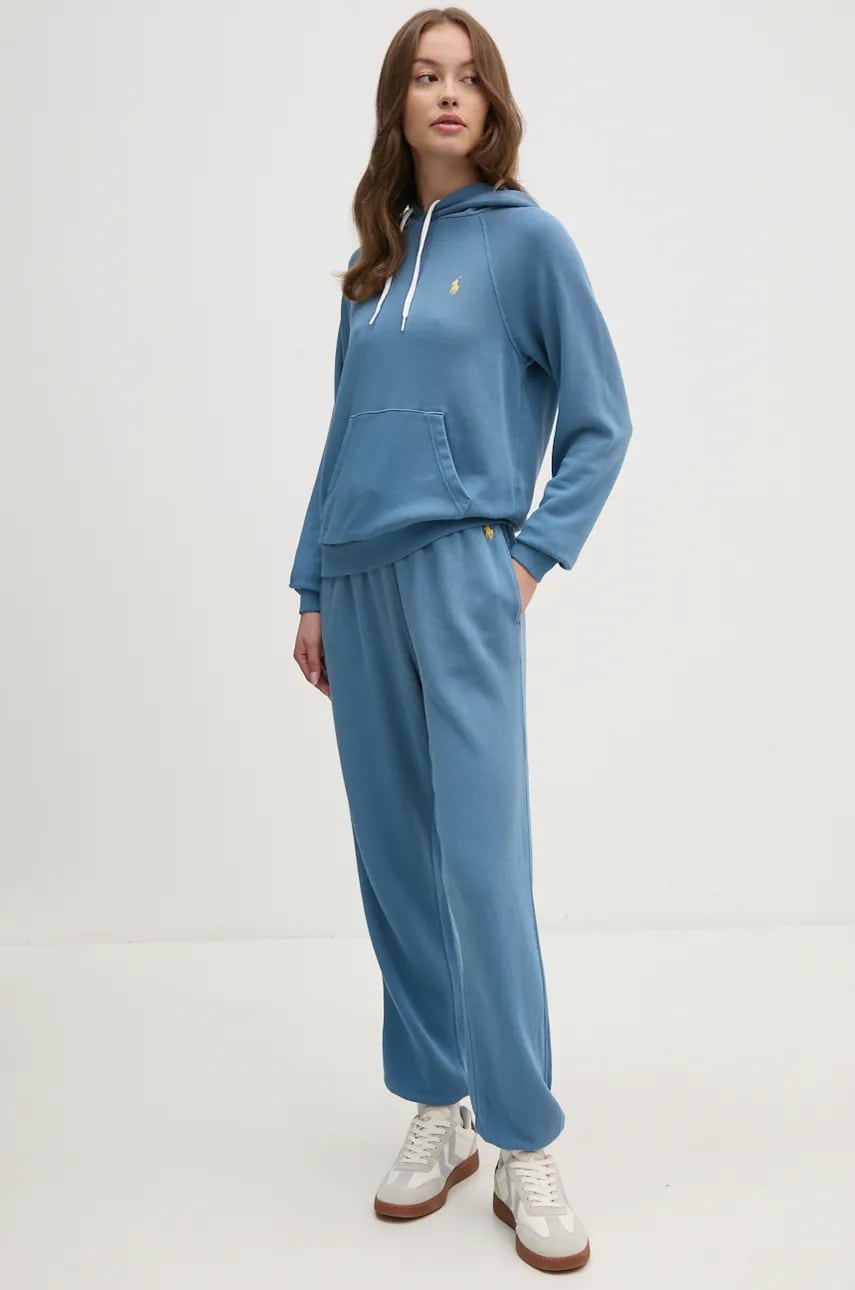 Хлопковые спортивные штаны Polo Ralph Lauren цвет бирюзовый однотонные 211935585 Хлопковые спортивные штаны Polo Ralph Lauren цвет бирюзовый однотонные 211935585