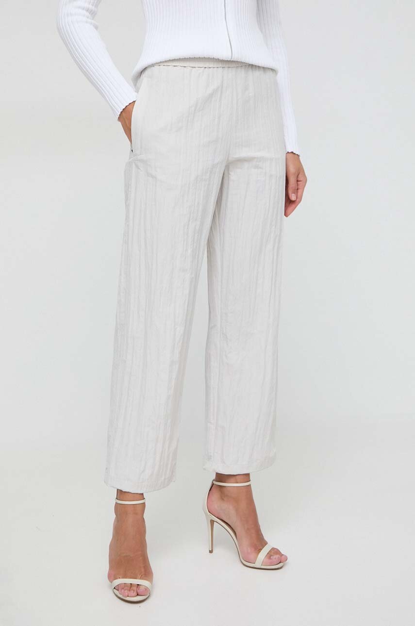 Max Mara Leisure pantaloni femei, culoarea bej, lat, high waist 2416130000000