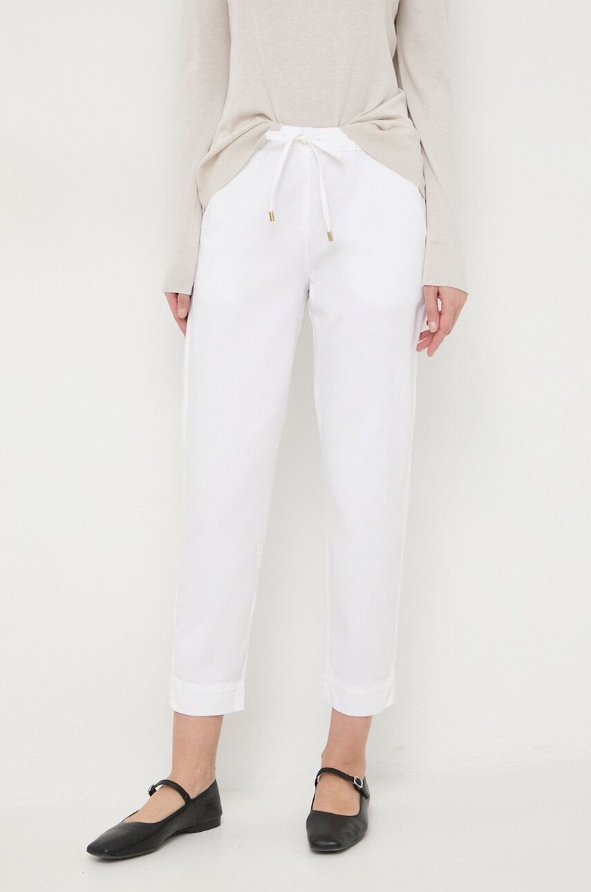 Max Mara Leisure pantaloni femei, culoarea alb, drept, high waist 2416130000000