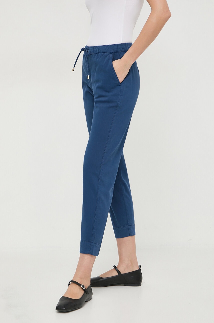 Max Mara Leisure pantaloni femei, culoarea bleumarin, drept, high waist 2416130000000