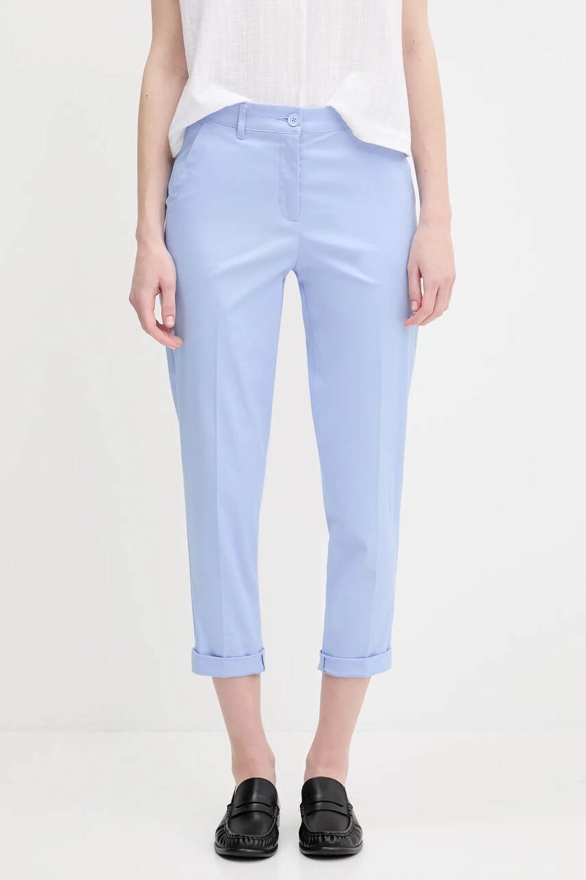 Sisley pantaloni culoarea negru, fason tigareta, high waist, 4ED4LF00R