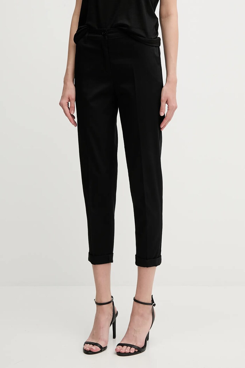 Sisley pantaloni culoarea portocaliu, fason tigareta, high waist