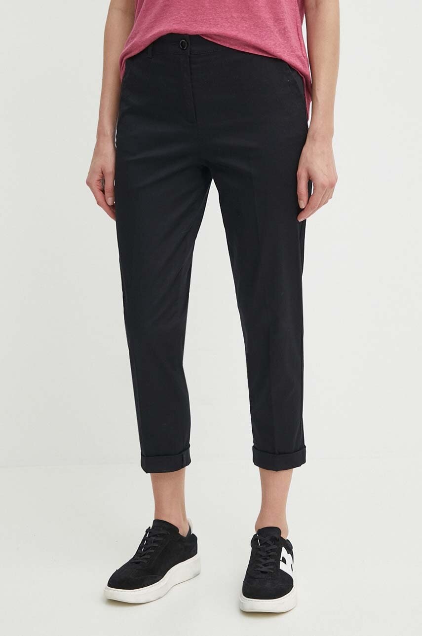 Sisley pantaloni femei, culoarea negru, fason tigareta, high waist Sisley pantaloni femei, culoarea negru, fason tigareta, high waist