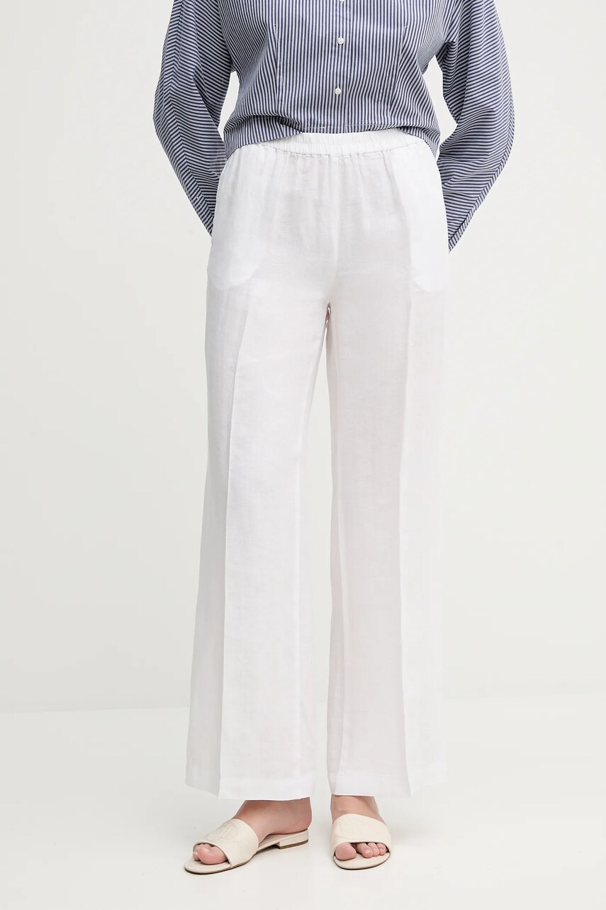 Sisley pantaloni din in culoarea alb, lat, high waist