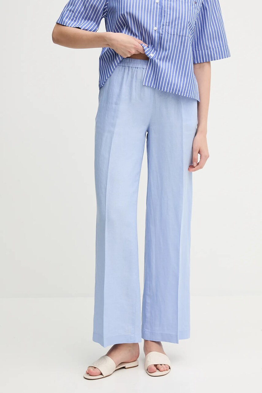 Sisley pantaloni din in culoarea alb, lat, high waist