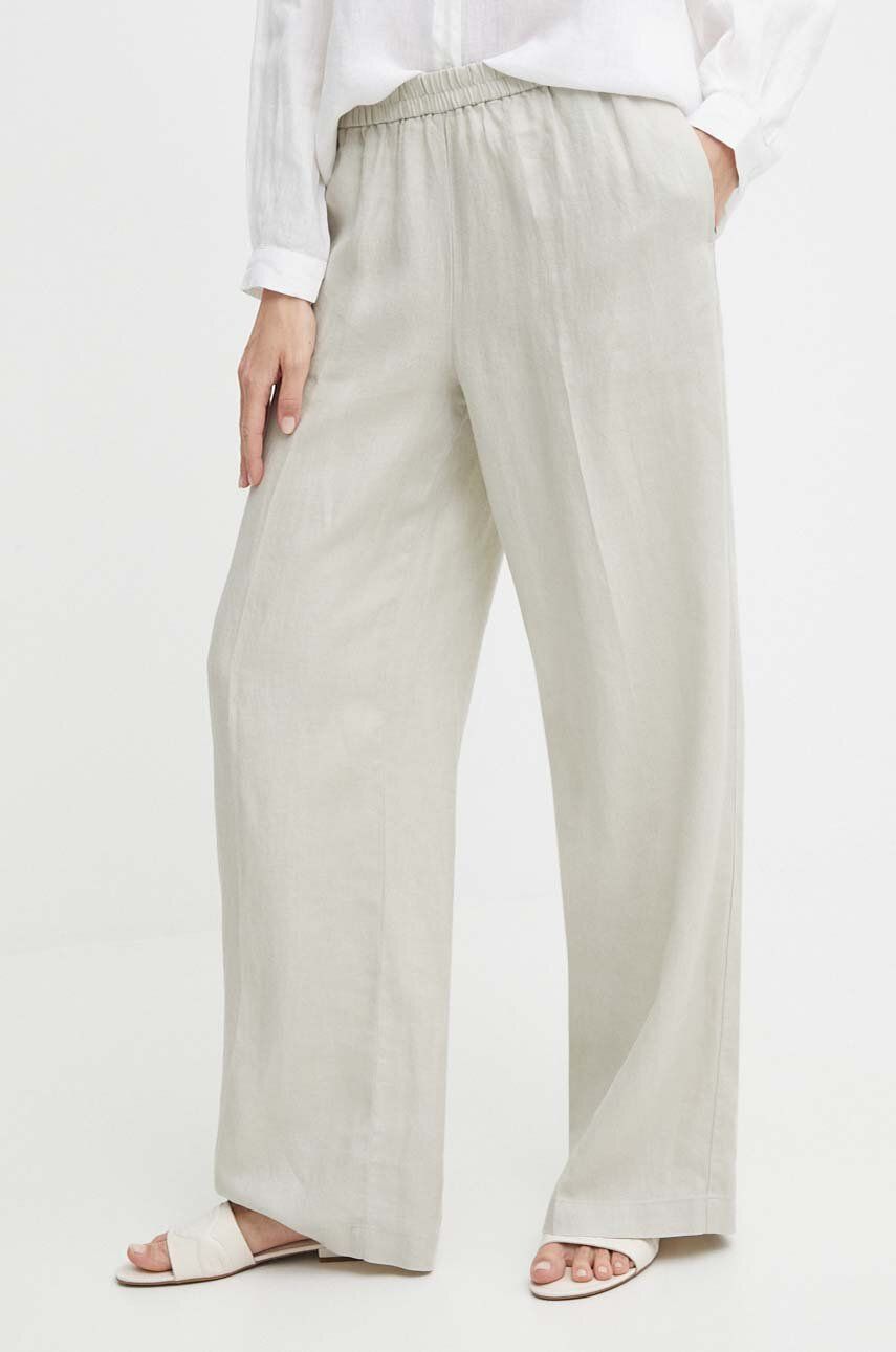 Sisley pantaloni din in culoarea bej, lat, high waist